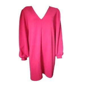 Zara Dress Womens Size L Large Solid Pink Pullover V Neck Long Sleeve Oversized